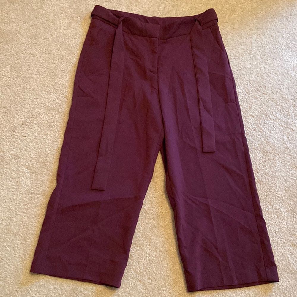 Burgundy wide leg cropped pants - Picture 2 of 6